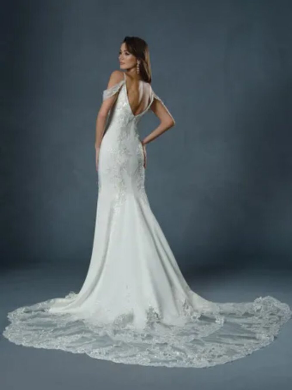 Stella Couture Style 24555 Wedding Dress Size 8 Train Mermaid Style Off Shoulder - Picture 2 of 13
